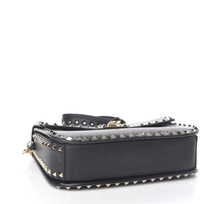 Valentino Garavani Pebbled Calfskin Medium Rockstud Flap Saddle Bag Black 4 of 14