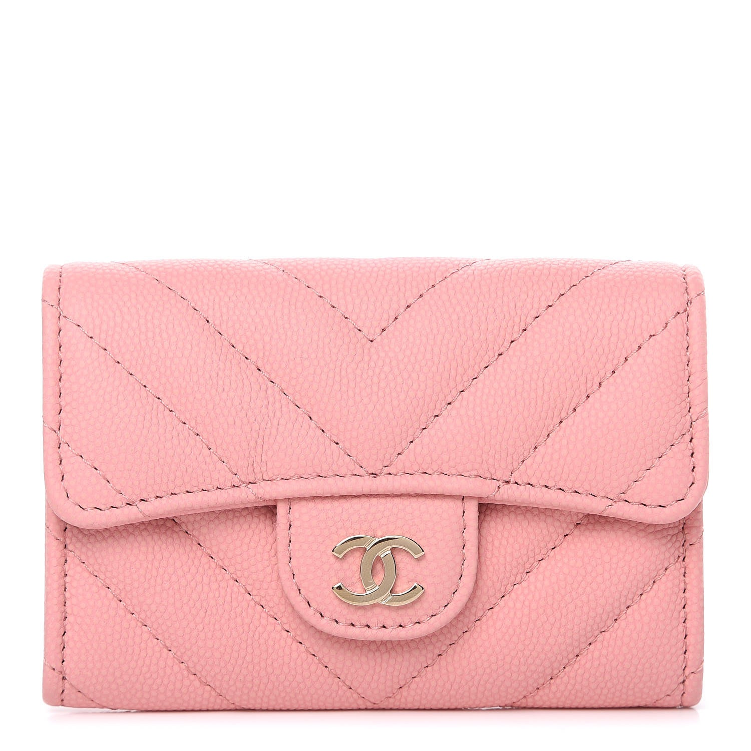 Chanel Caviar Chevron Quilted Card Holder Wallet Pink 1 of 9