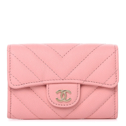 Chanel Caviar Chevron Quilted Card Holder Wallet Pink 1 of 9