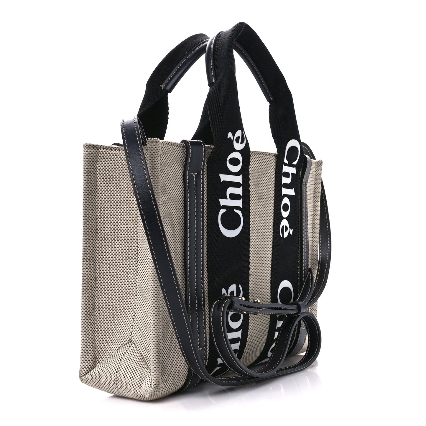 Cotton Calfskin Small Woody Ribbon Tote With Strap Black Blue