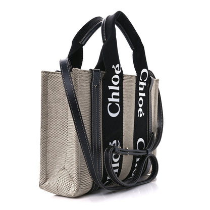 Chloe Cotton Calfskin Small Woody Ribbon Tote With Strap Black Blue 3 of 11