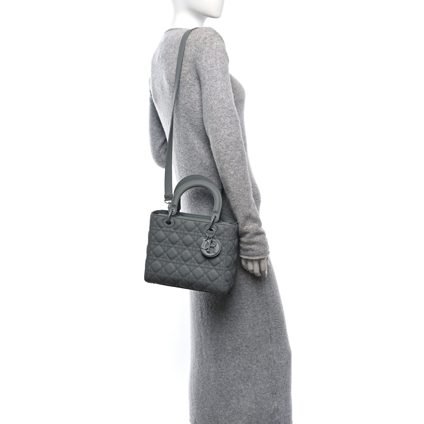 Ultra Matte Calfskin Cannage Medium Lady Dior Grey Stone
