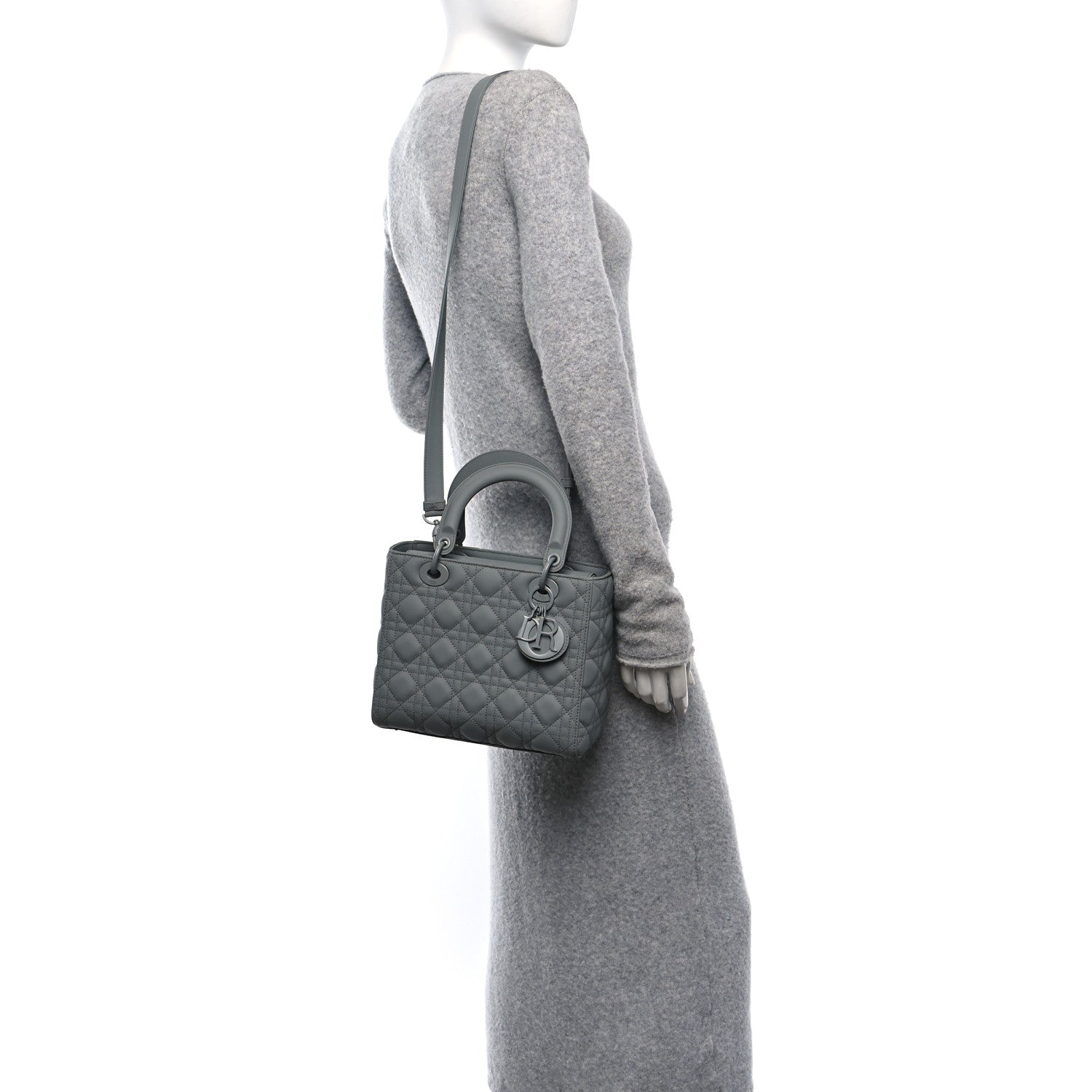 Christian Dior Ultra Matte Calfskin Cannage Medium Lady Dior Grey Stone 3 of 10