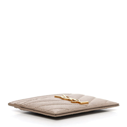 Saint Laurent Grain De Poudre Matelasse Chevron Monogram Credit Card Case Dark Beige 3 of 4