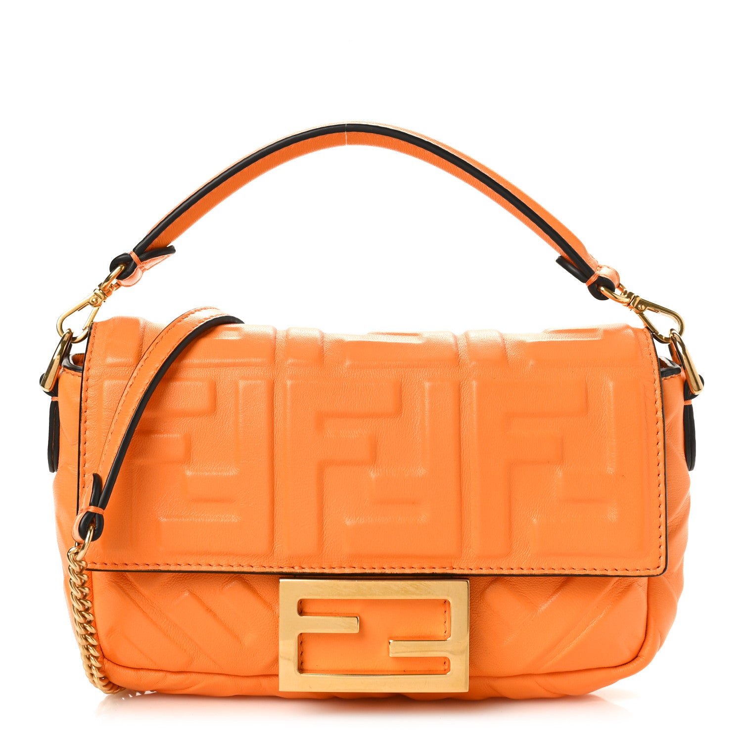 Fendi Nappa FF 1974 Embossed Mini Baguette Clementine 1 of 8