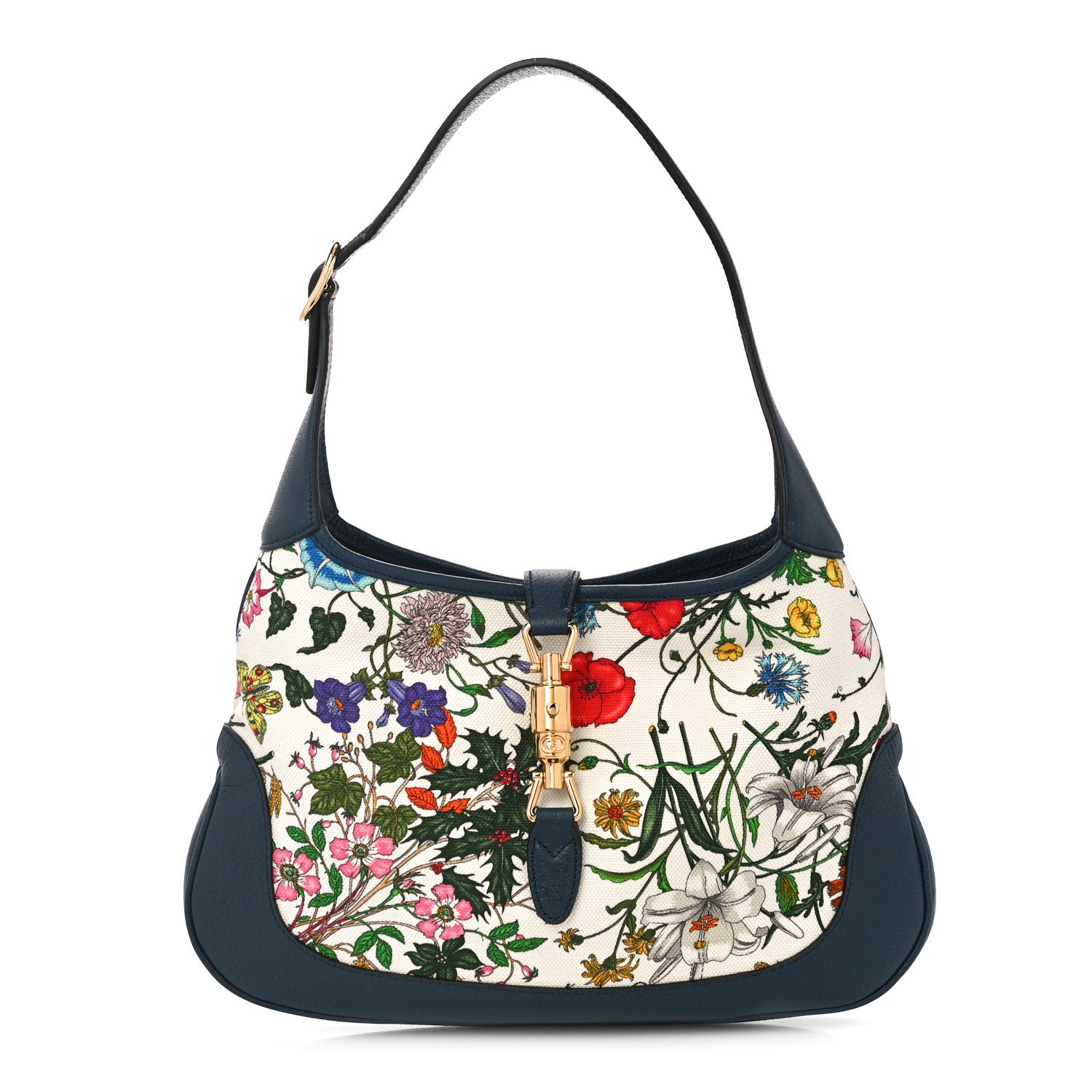 Gucci Canvas Flora Medium Jackie Hobo Blue Agata 1 of 11