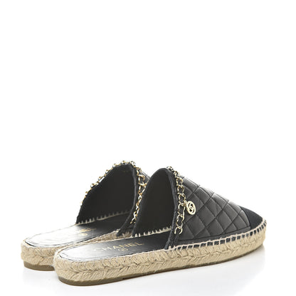 Chanel Lambskin Grosgrain Quilted CC Chain Espadrille Mules 40 Black 4 of 10