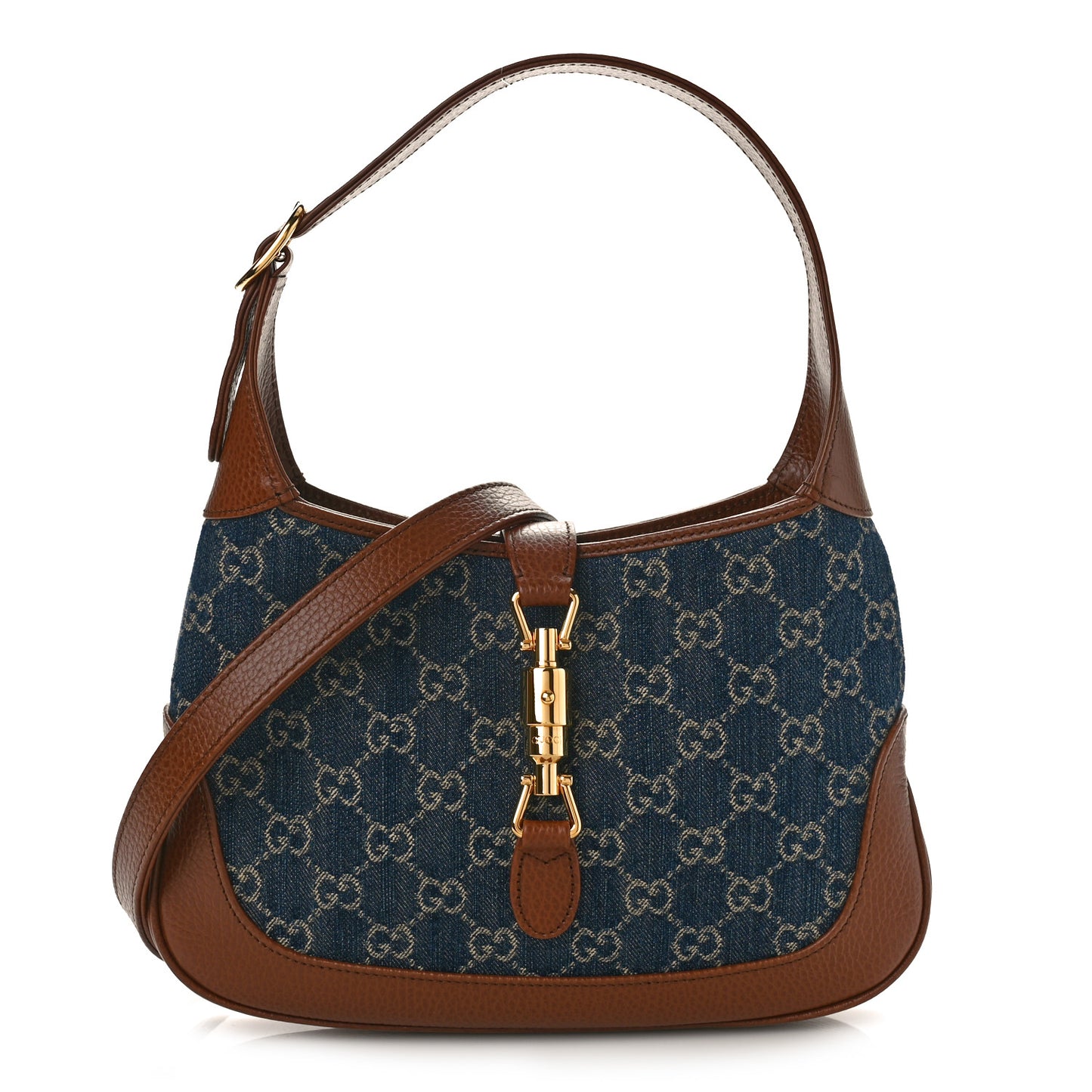 New Denim GG Monogram Calfskin Small Jackie 1961 Hobo Blue Tea Cuir