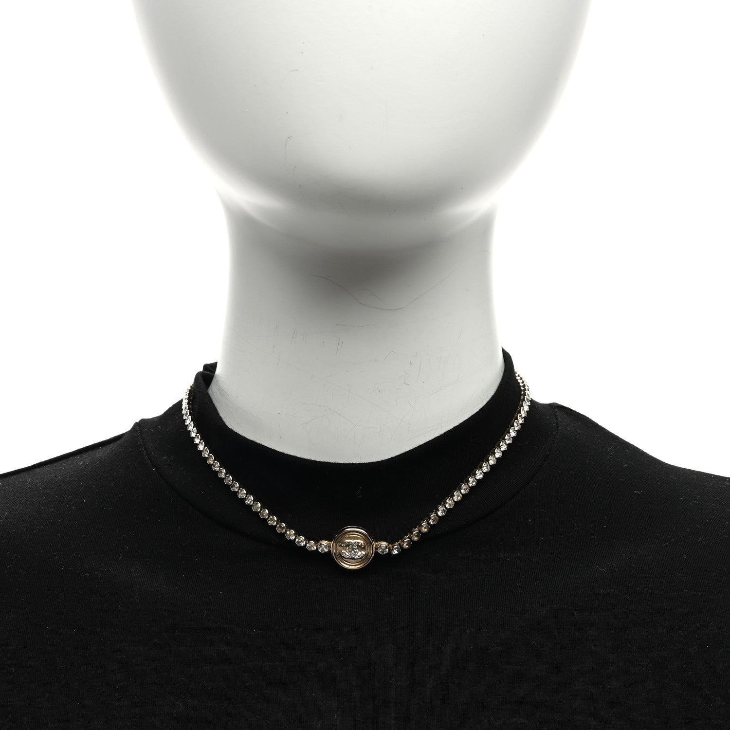 Chanel Crystal CC Chain Short Necklace Gold 2 of 6