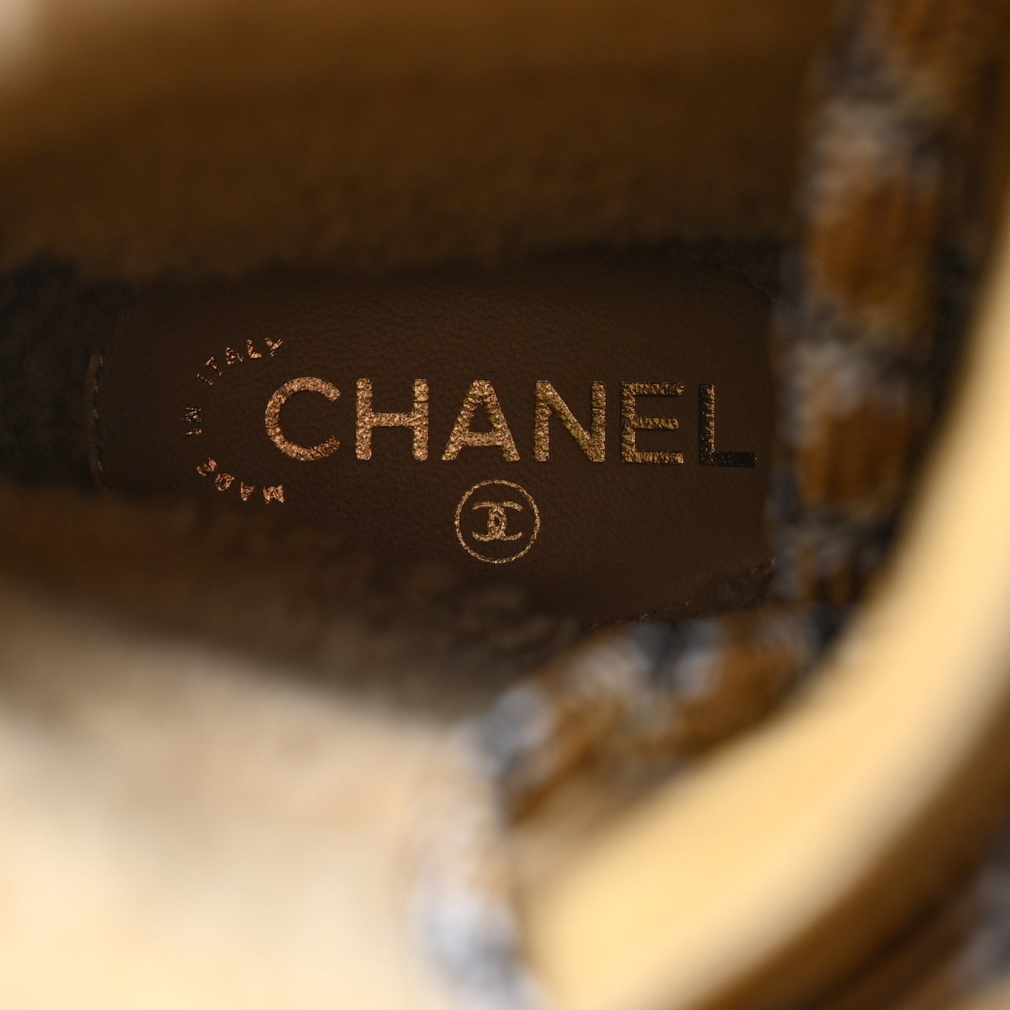 Suede Shearling Quilted CC Combat Boots 36.5 Beige