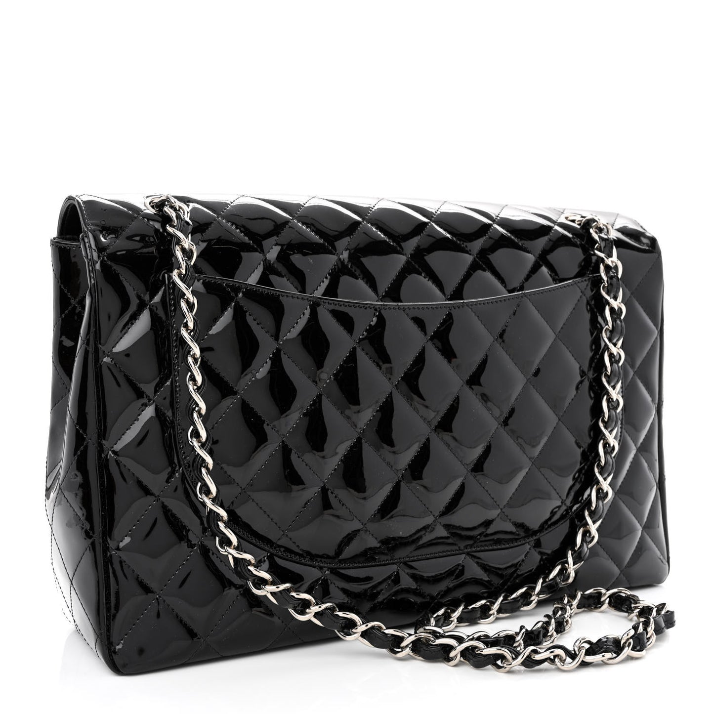 Patent Quilted Maxi Single Flap Black