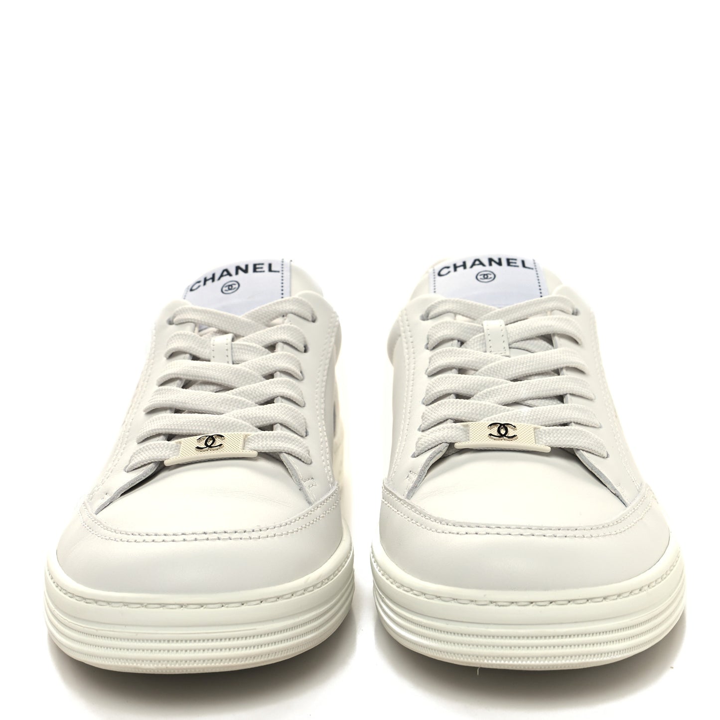 Calfskin Womens CC Logo Sneakers 39.5 White