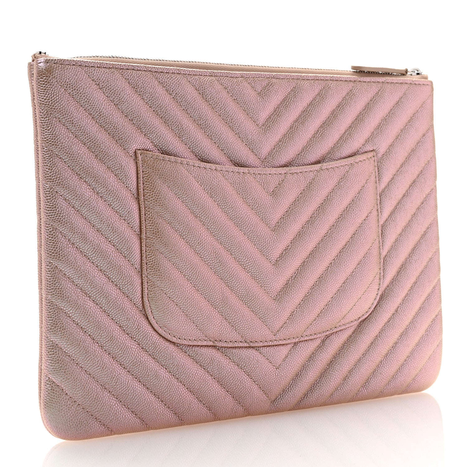 Chanel Iridescent Caviar Chevron Quilted Medium Cosmetic Case Light Gold 3 of 7