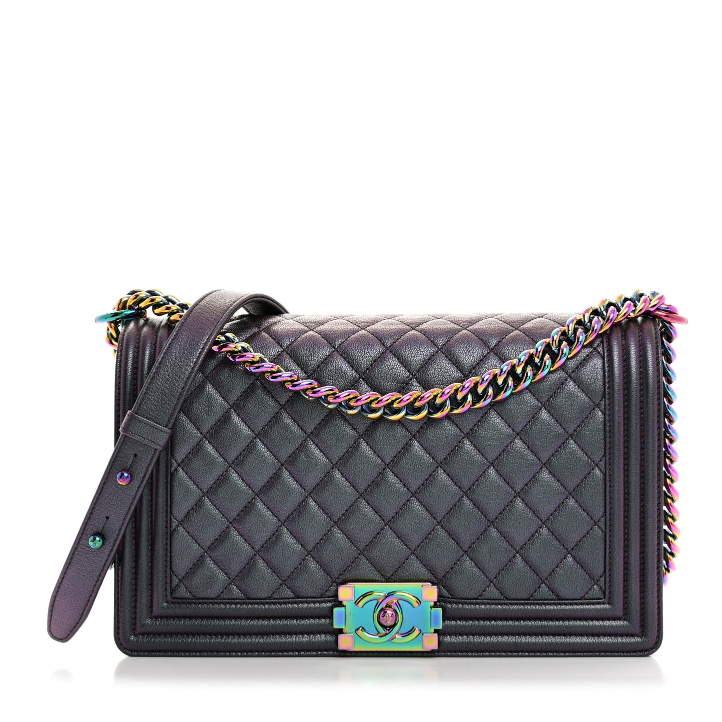 Iridescent Goatskin Quilted New Medium Boy Flap Purple