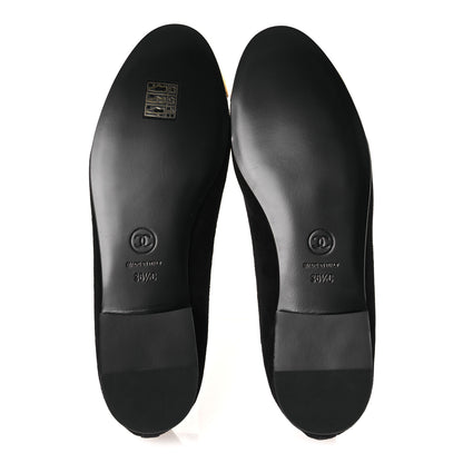 Chanel Suede Crackled Laminated Calfskin Cap Toe Ballerina Flats 36.5 Black Gold 7 of 11