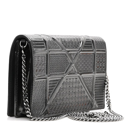 Christian Dior Metallic Patent Micro-Cannage Diorama Wallet on Chain Pouch Black 3 of 9