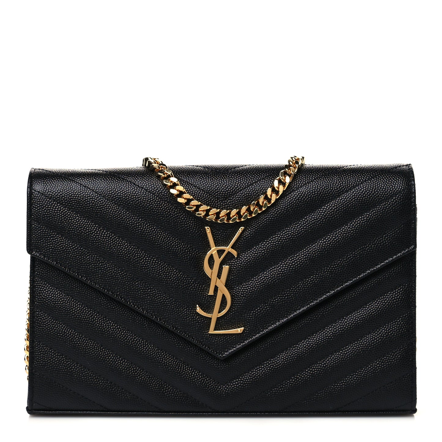 Grain De Poudre Matelasse Chevron Monogram Chain Wallet Black