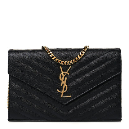 Saint Laurent Grain De Poudre Matelasse Chevron Monogram Chain Wallet Black 1 of 6