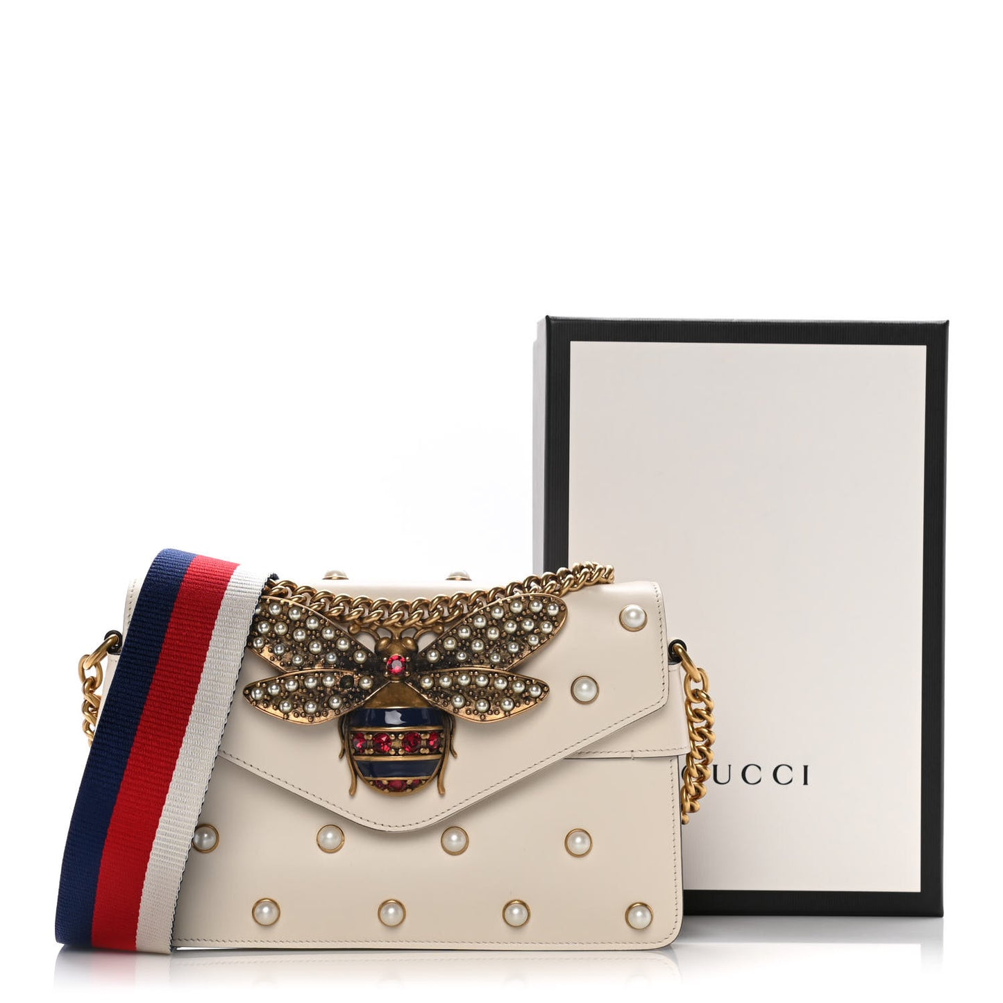 Nappa Pearl Studded Mini Queen Margaret Broadway Shoulder Bag Mystic White