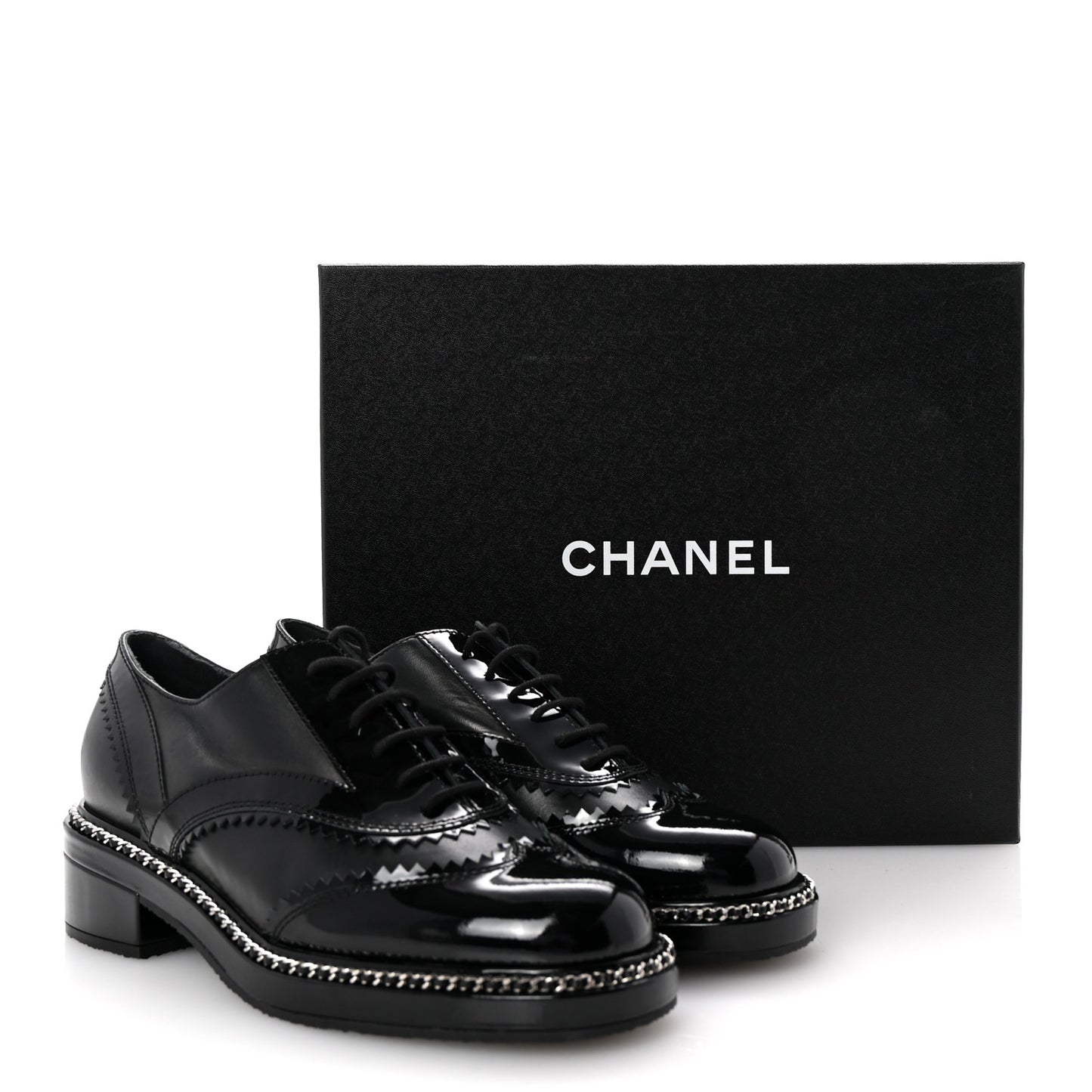 Lambskin Patent Calfskin CC Brogue Lace Up Oxfords 38 Black