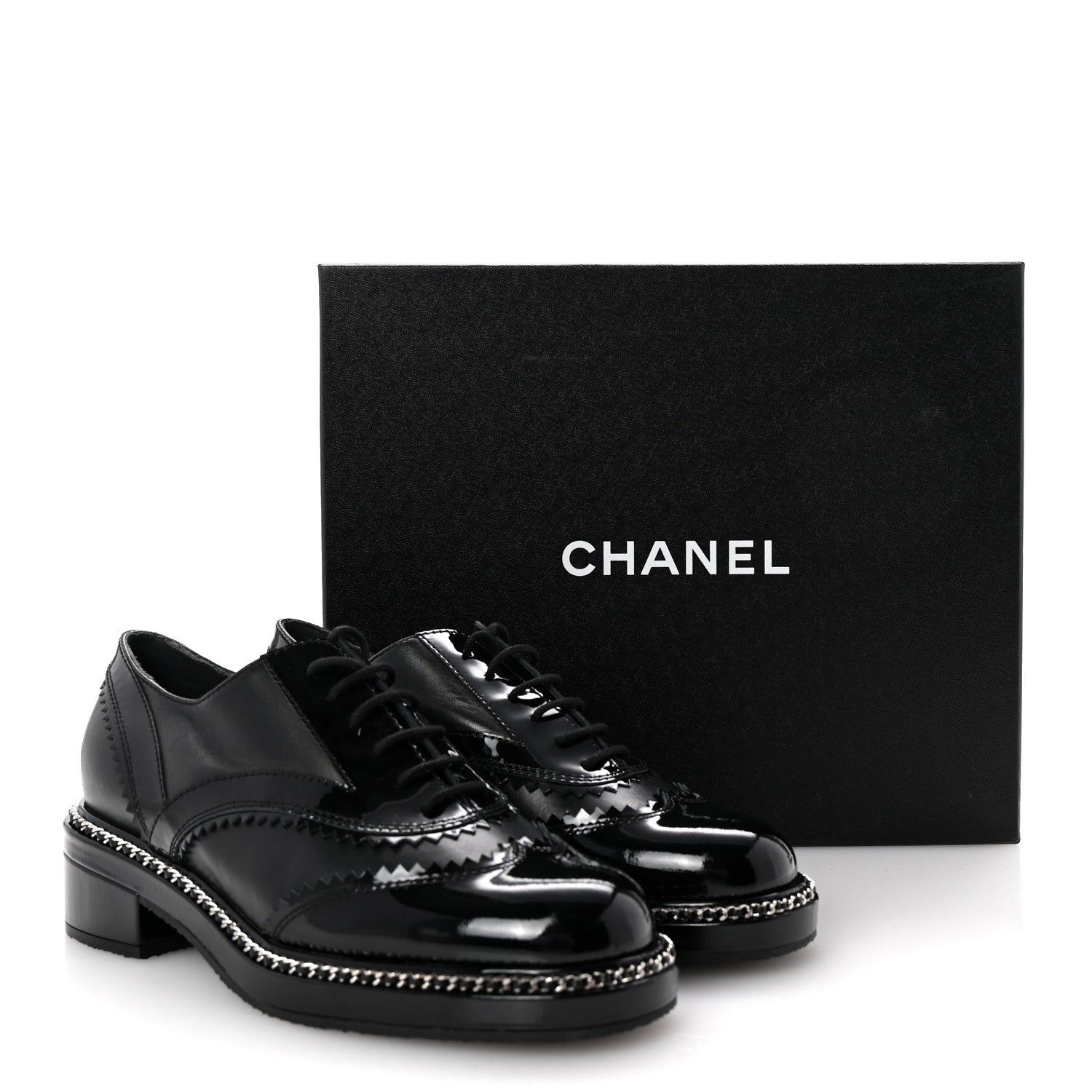 Chanel Lambskin Patent Calfskin CC Brogue Lace Up Oxfords 38 Black 11 of 11