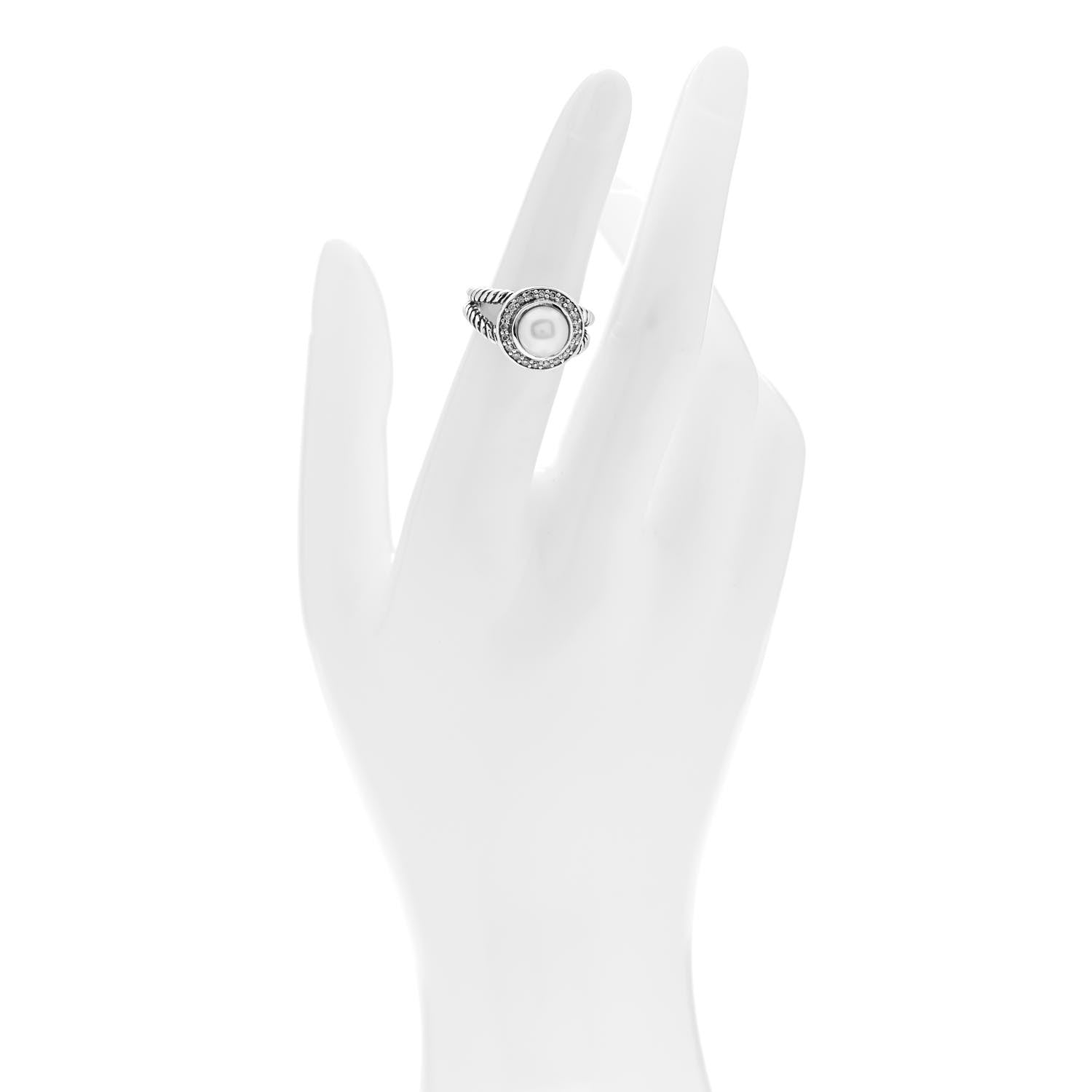 David Yurman Sterling Silver Diamond Pearl 8mm Petite Cerise Ring 49 5 2 of 5
