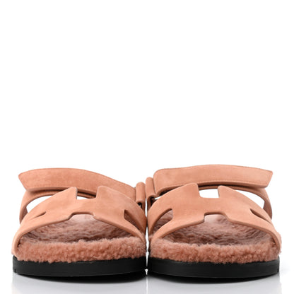 Hermes Suede Goatskin Woolskin Womens Chypre Sandals 38.5 Rose Aube 2 of 8