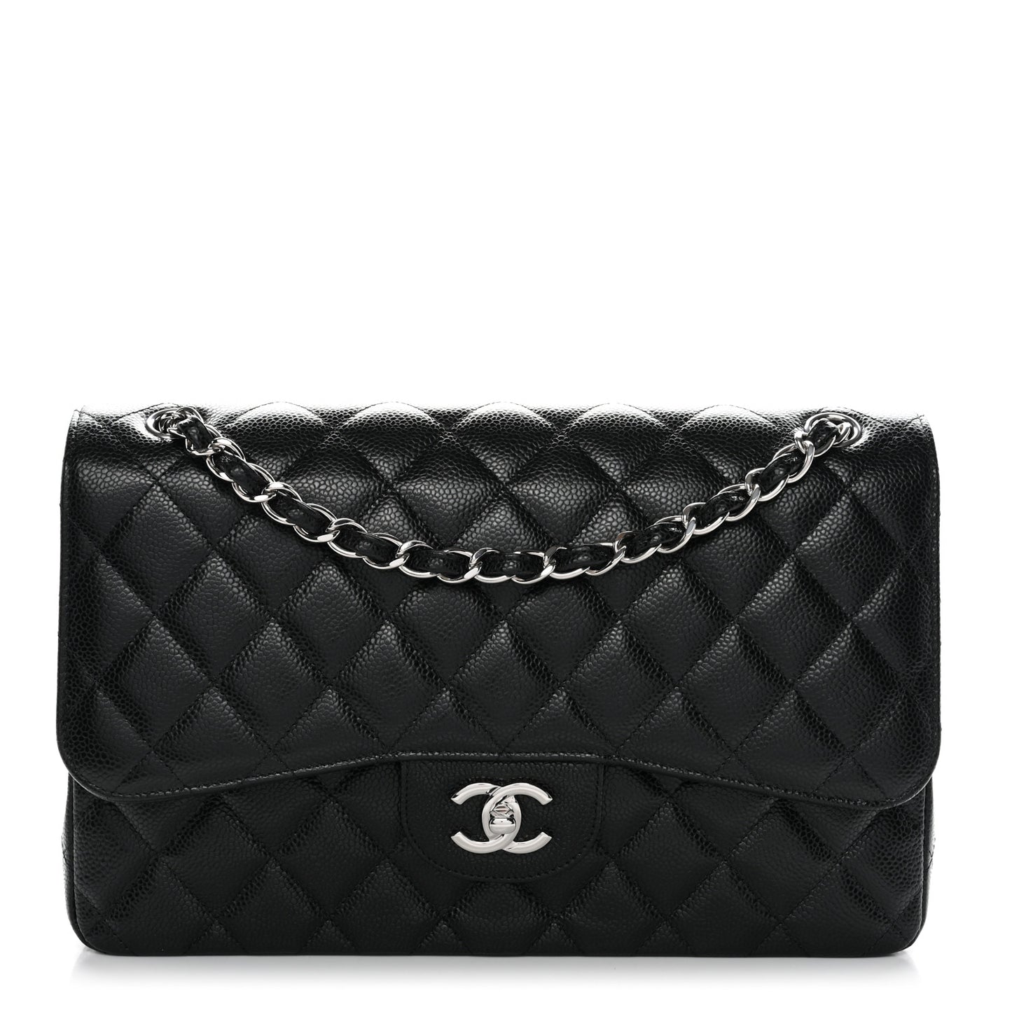 Caviar Quilted Jumbo Double Flap Black