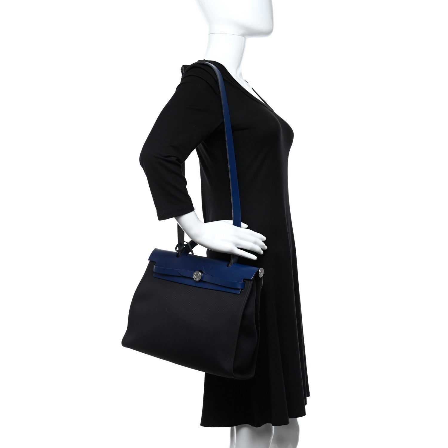 Hermes Vache Hunter Toile Herbag Zip 31 PM Bleu Saphir Black 2 of 10