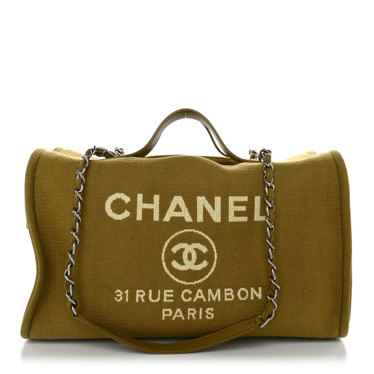 Chanel Mixed Fibers Large Deauville Bowling Bag Green 1 of 11