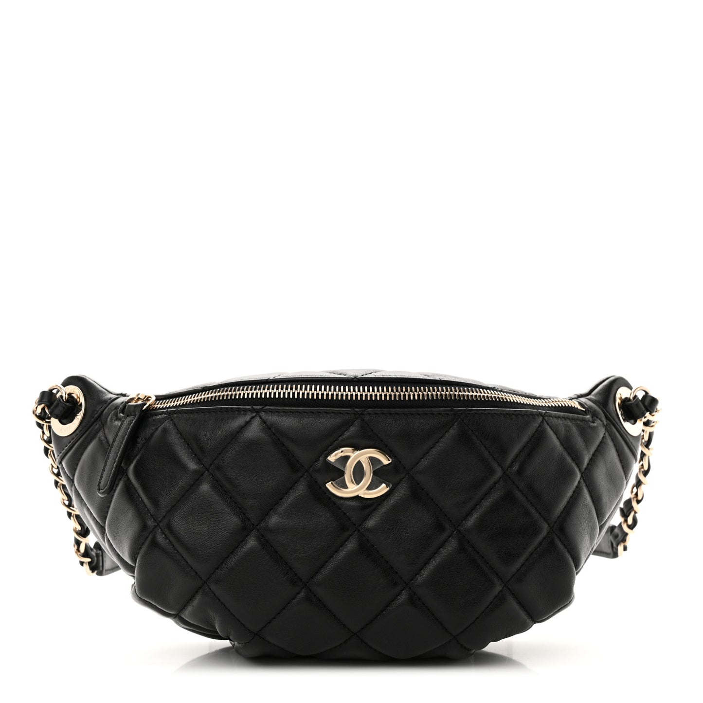 Lambskin Quilted Waist Bag Fanny Pack Black