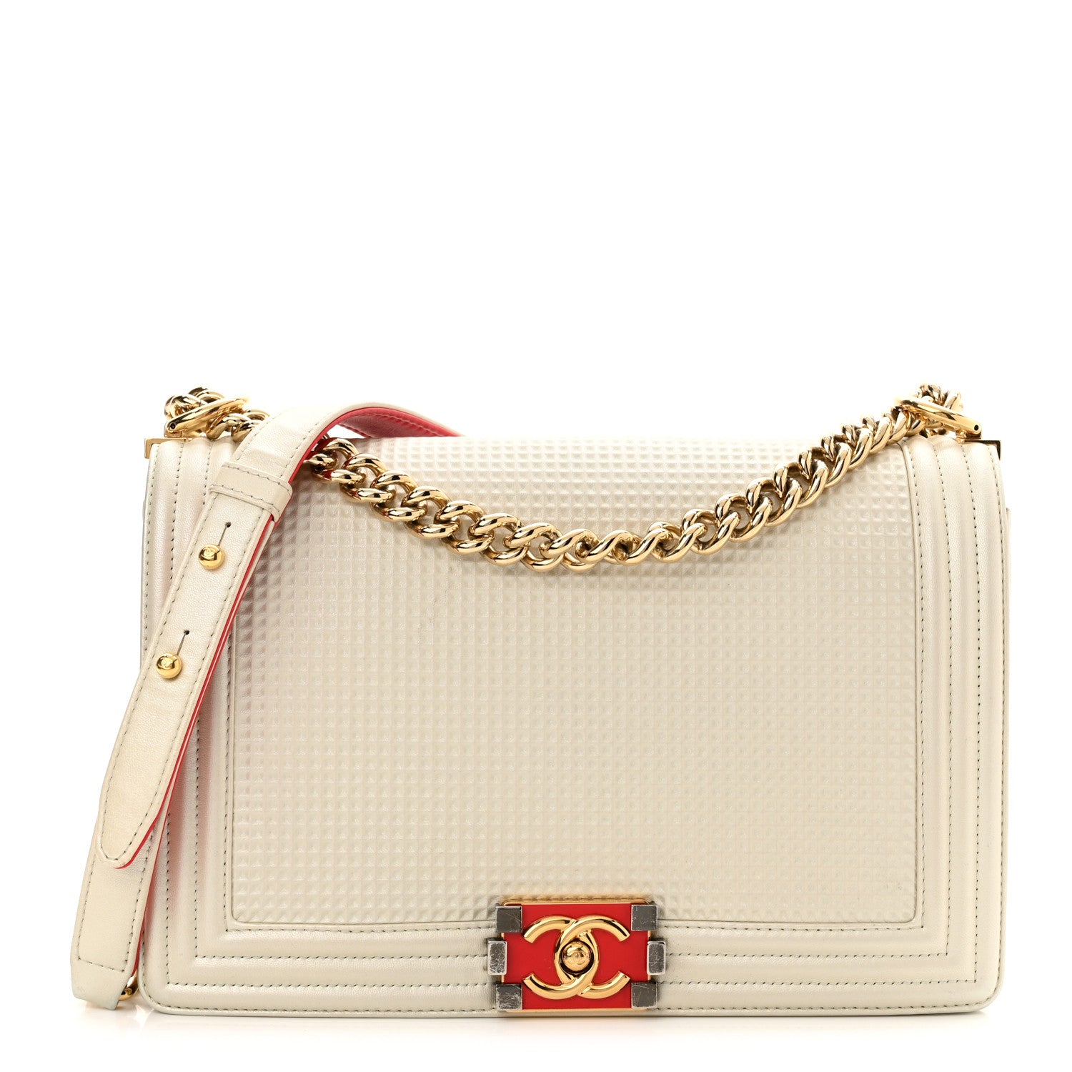 Chanel Lambskin Embossed New Medium Boy Cube Flap White 1 of 11