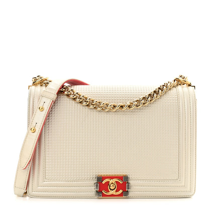 Chanel Lambskin Embossed New Medium Boy Cube Flap White 1 of 11