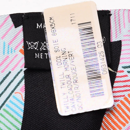 Hermes Silk Cavalcadour Morning Twilly Noir Rouge Vert 3 of 5