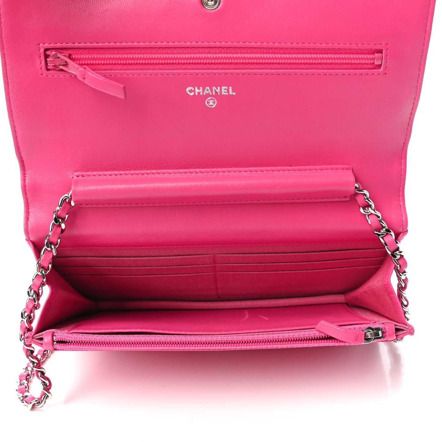 Lambskin Quilted Wallet On Chain WOC Pink