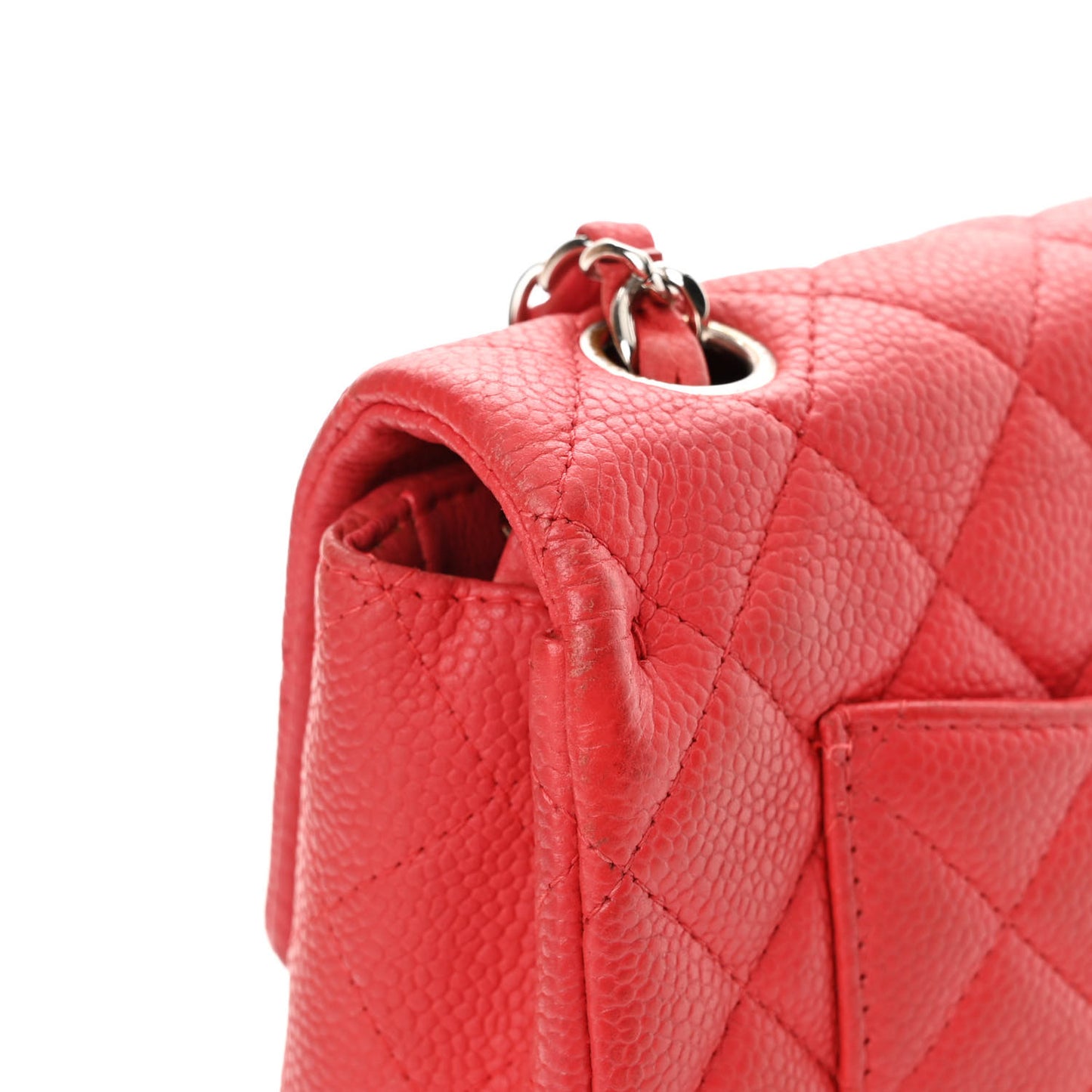 Iridescent Caviar Quilted Mini Rectangular Flap Dark Pink