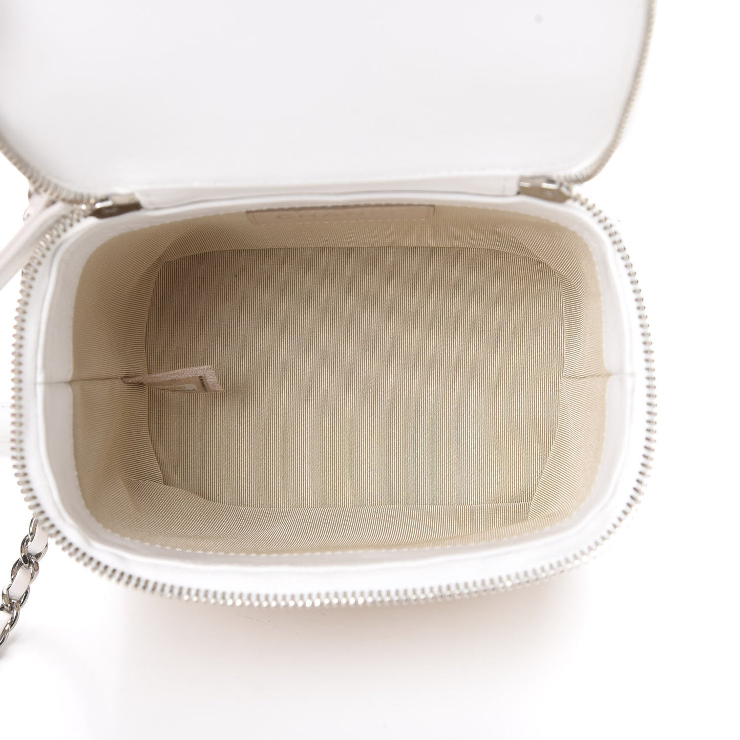 Calfskin Raffia Small Vanity Case Bag White Beige