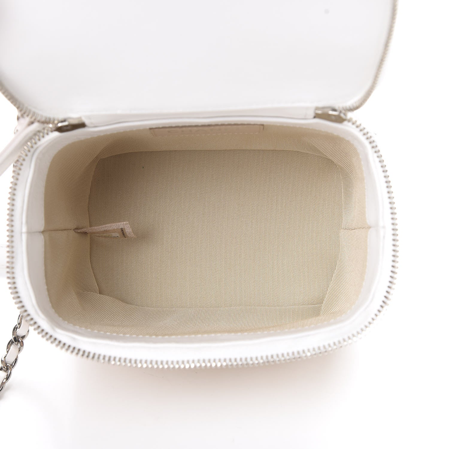 Chanel Calfskin Raffia Small Vanity Case Bag White Beige 4 of 11