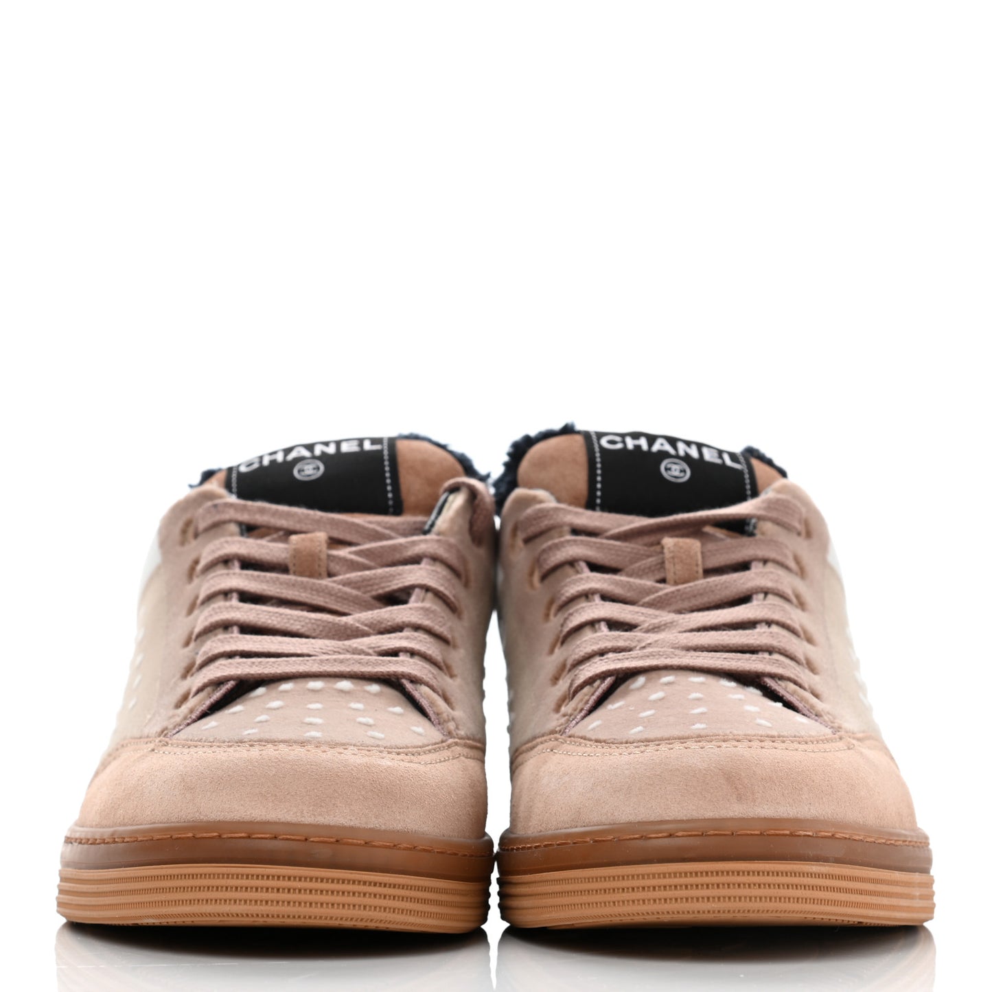 Fabric Suede Calfskin Logo Sneakers 41 Beige Black White