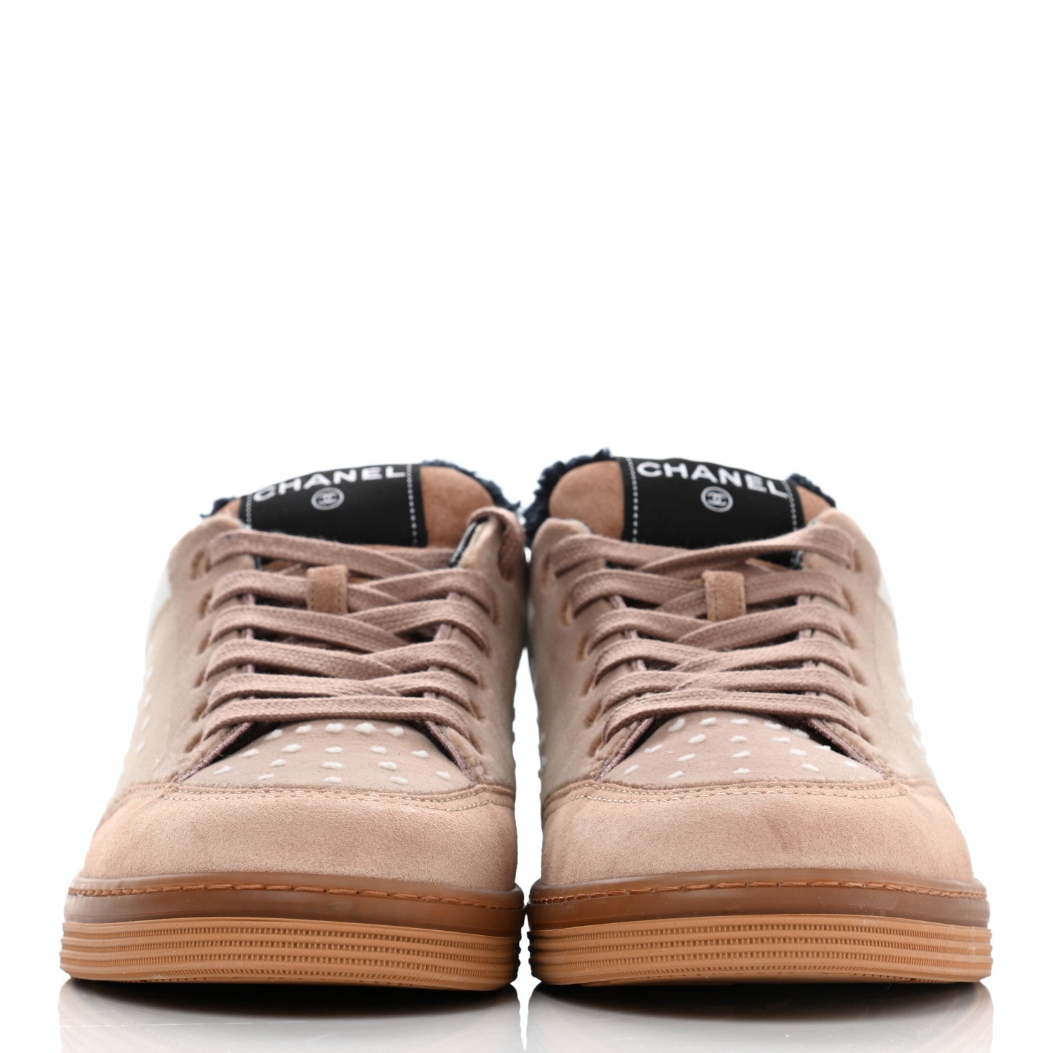 Chanel Fabric Suede Calfskin Logo Sneakers 41 Beige Black White 2 of 14