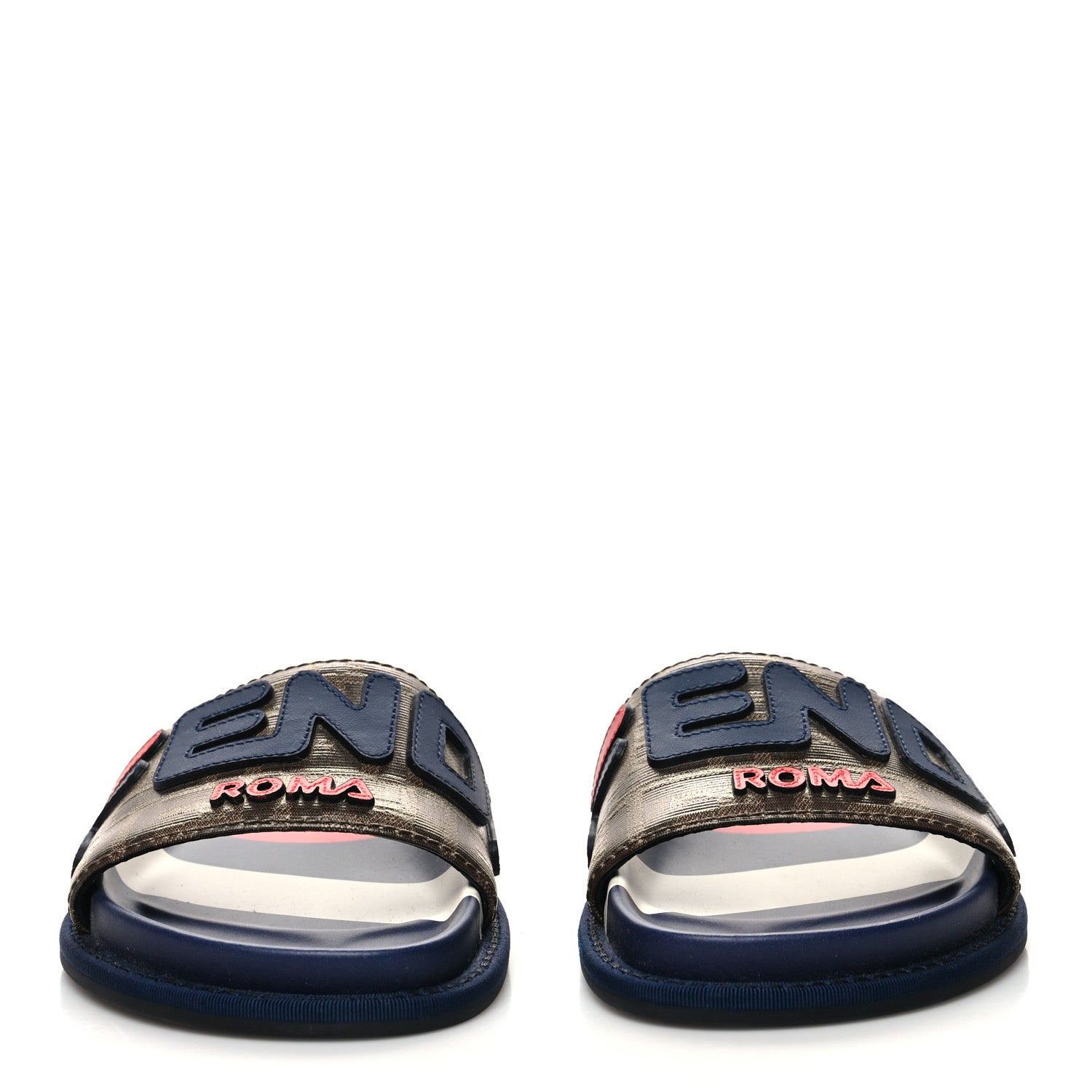 Fendi X FILA Glazed Fabric Calfskin FF 1974 Mania Slide Sandals Mogano Panna Blueberry Caipiroska 35 2 of 9
