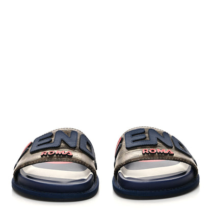 Fendi X FILA Glazed Fabric Calfskin FF 1974 Mania Slide Sandals Mogano Panna Blueberry Caipiroska 35 2 of 9