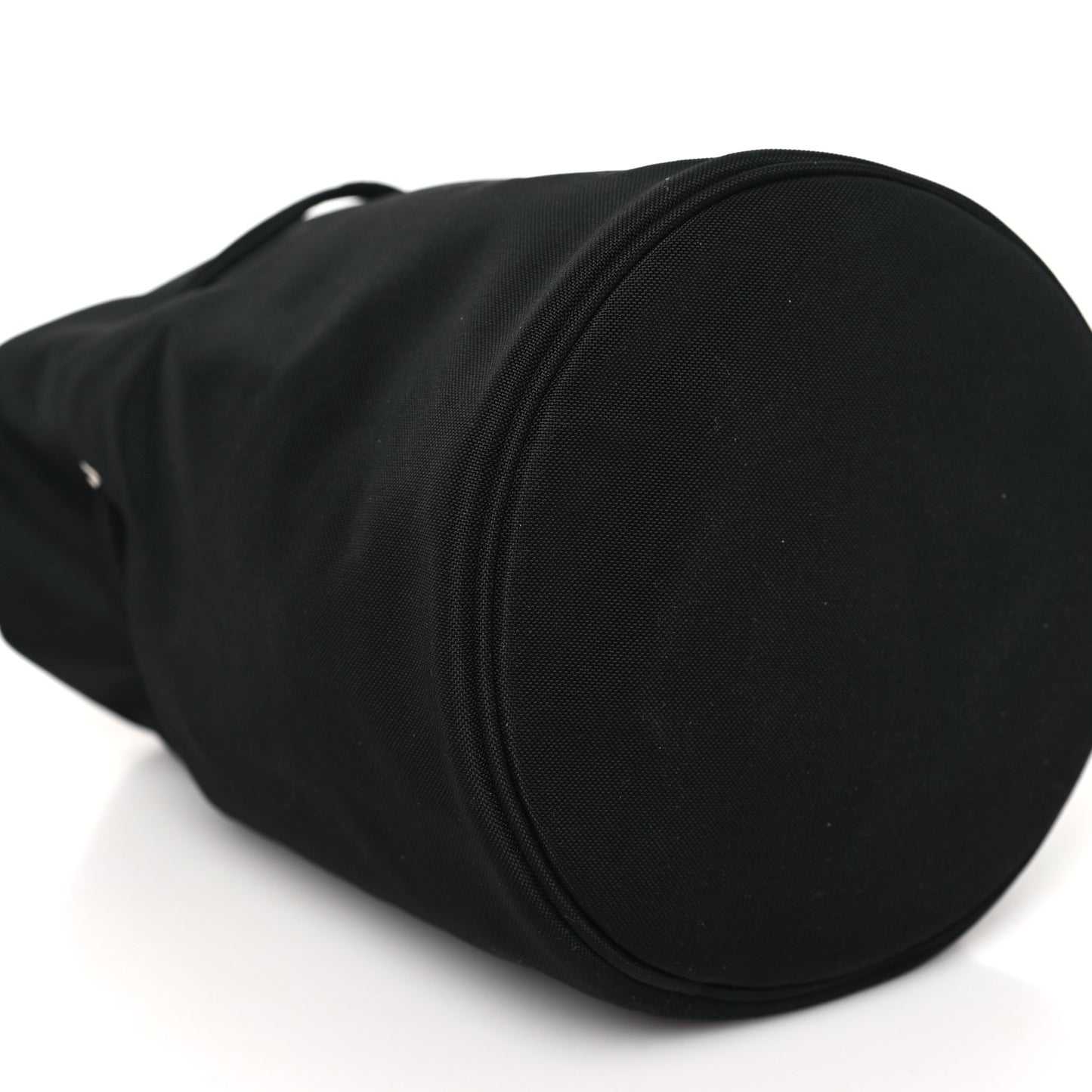 Recycled Sport Nylon Logo Embroidered Wheel Drawstring Bucket Bag Black White