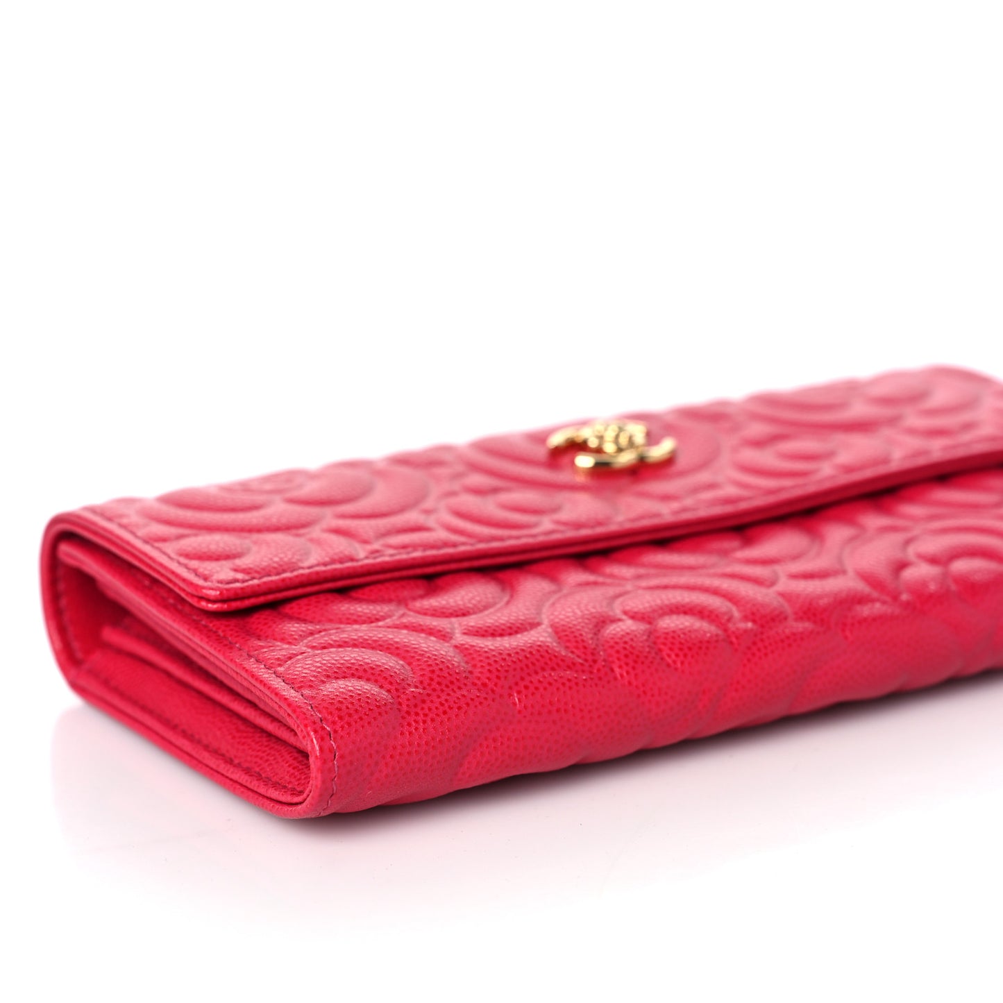 Caviar Camellia Embossed Flap Wallet Fuschia