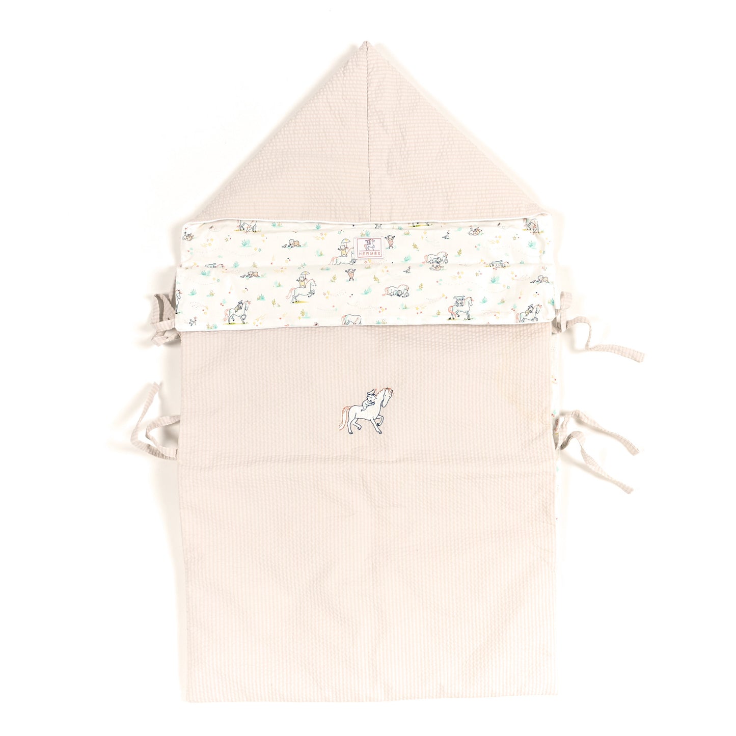 Cotton Poplin Embroidered Cabriole Baby Bunting Blanket Blanc Creme