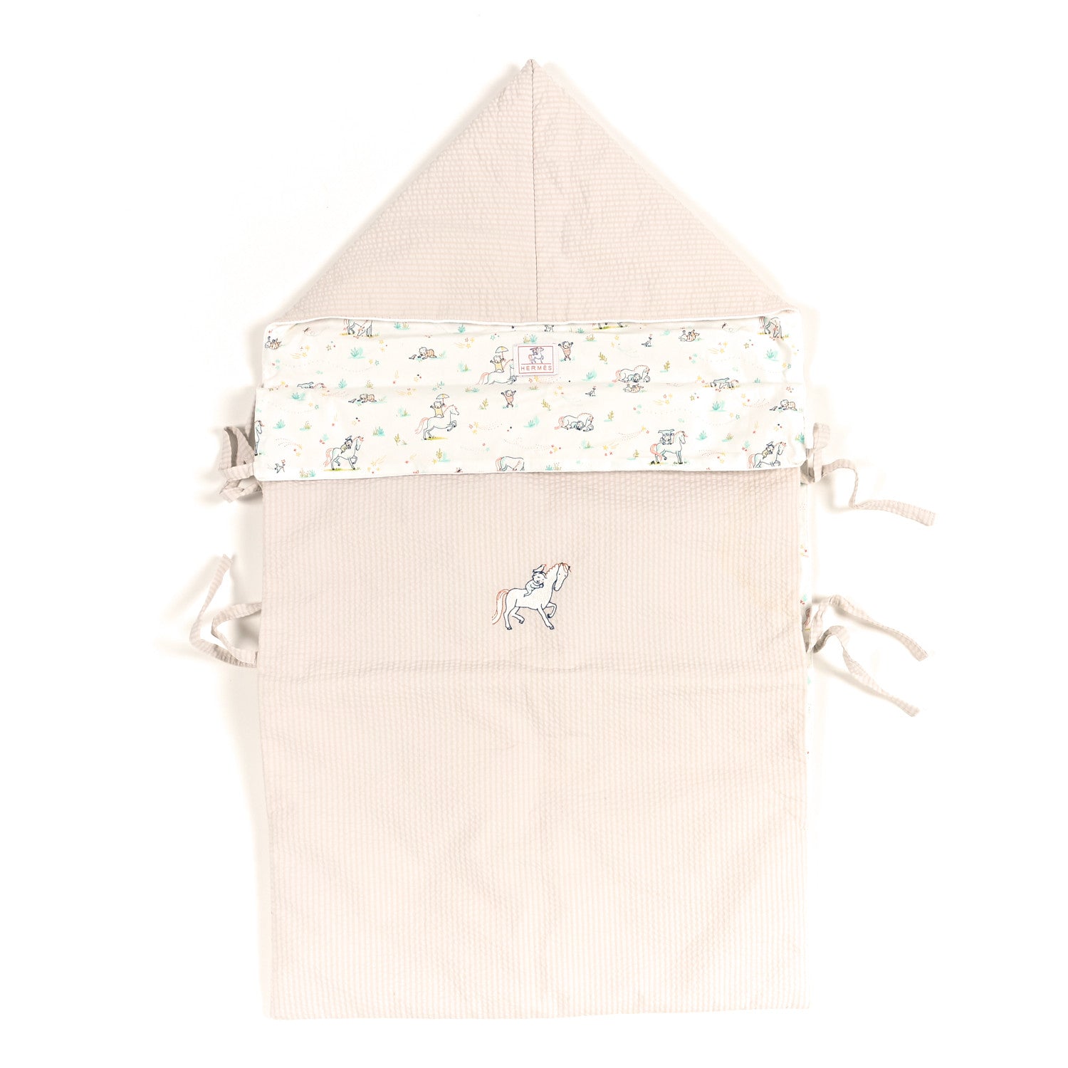 Hermes Cotton Poplin Embroidered Cabriole Baby Bunting Blanket Blanc Creme 2 of 4