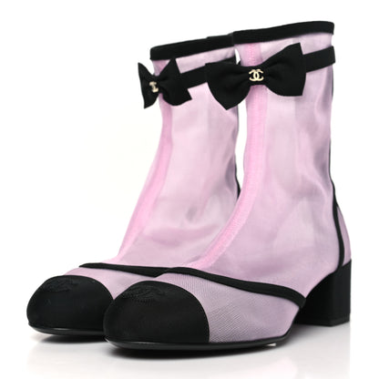 Chanel Mesh Grosgrain CC Cap Toe Ankle Boots 38.5 Light Pink Black 4 of 10