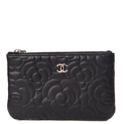 Chanel Goatskin Camellia Embossed Cosmetic Pouch Black 1 of 10