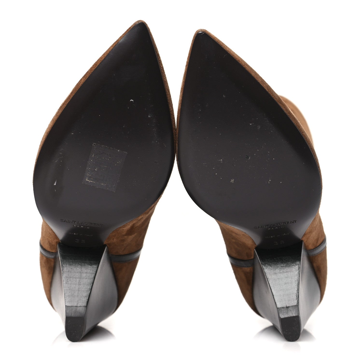 Saint Laurent Suede Liz 85 Wedge Booties 38 Brown 5 of 9