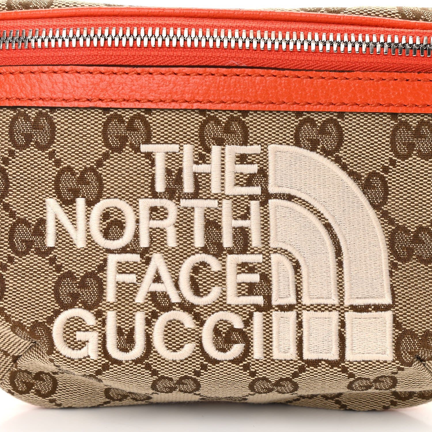 Gucci X THE NORTH FACE Monogram Textured Dollar Calfskin Embroidered Belt Bag Beige Ebony Mystic White Deep Orange 9 of 12